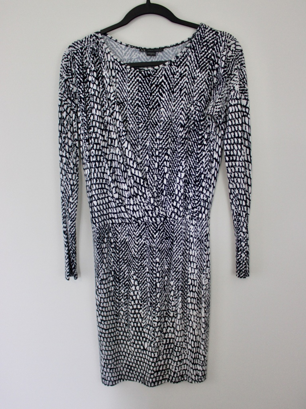 Armani Exchange Black White Snake Print Faux Wrap Dress Size Small